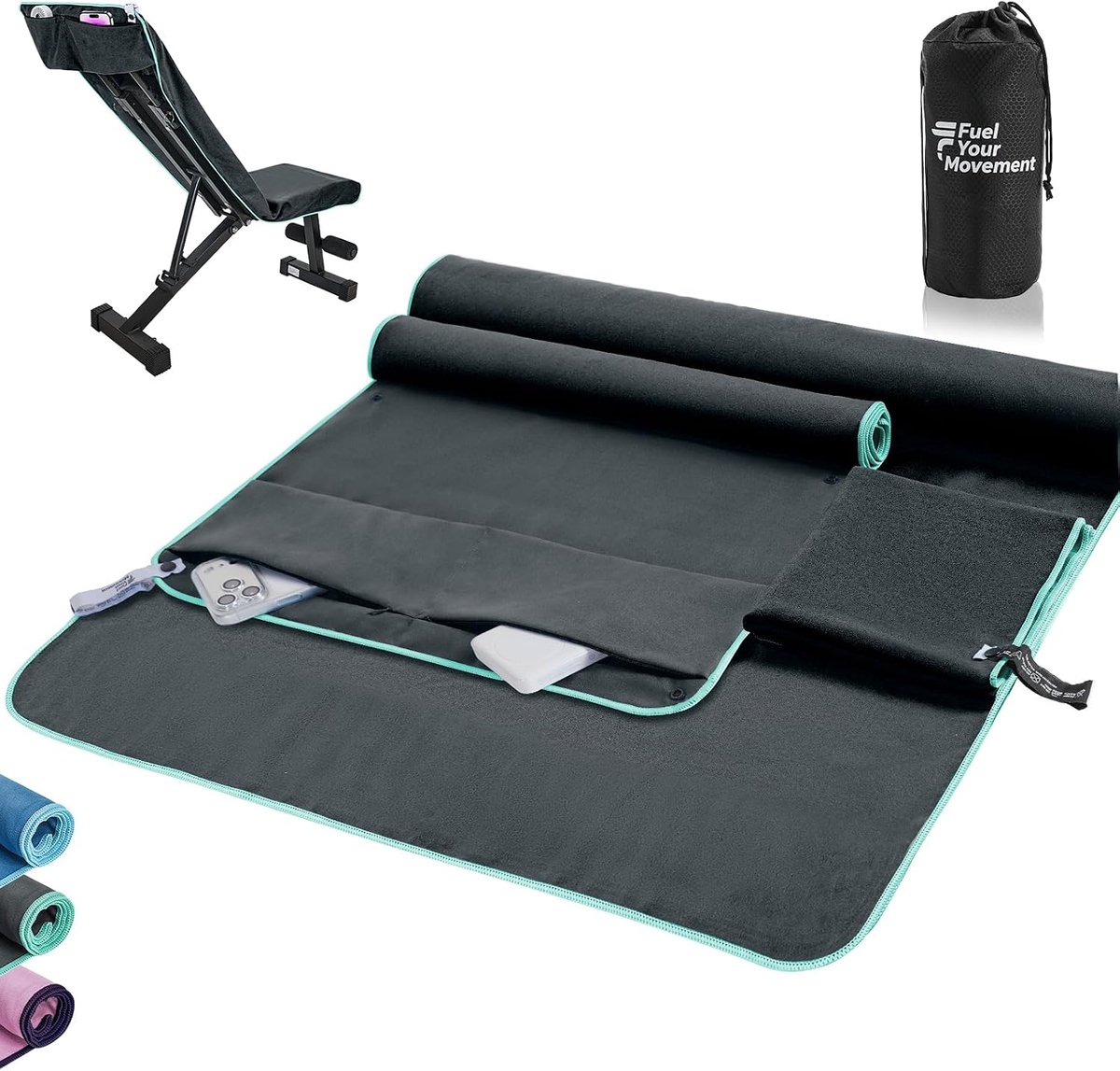 Fitnesshanddoeken 3-delige set - microvezel - met opbergtas - voor hygiëne tijdens het trainen - ShopVlot