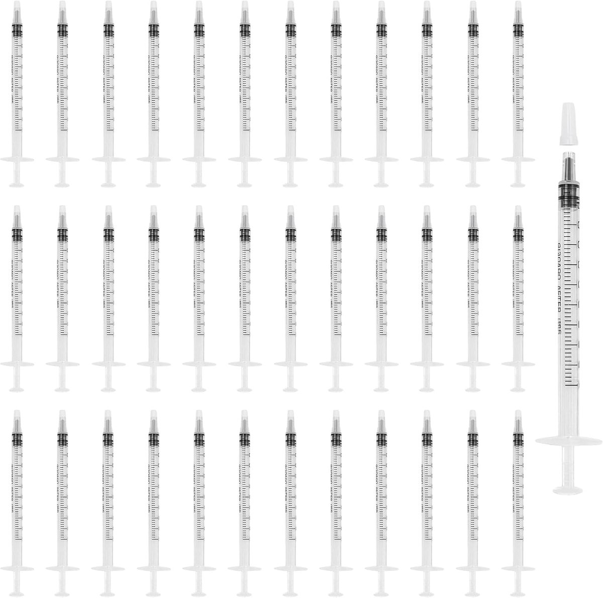 1 ml kunststof spuiten 36 stuks - herbruikbaar polypropyleen - steriel verpakt - ideaal voor vloeistoffen meten - ShopVlot