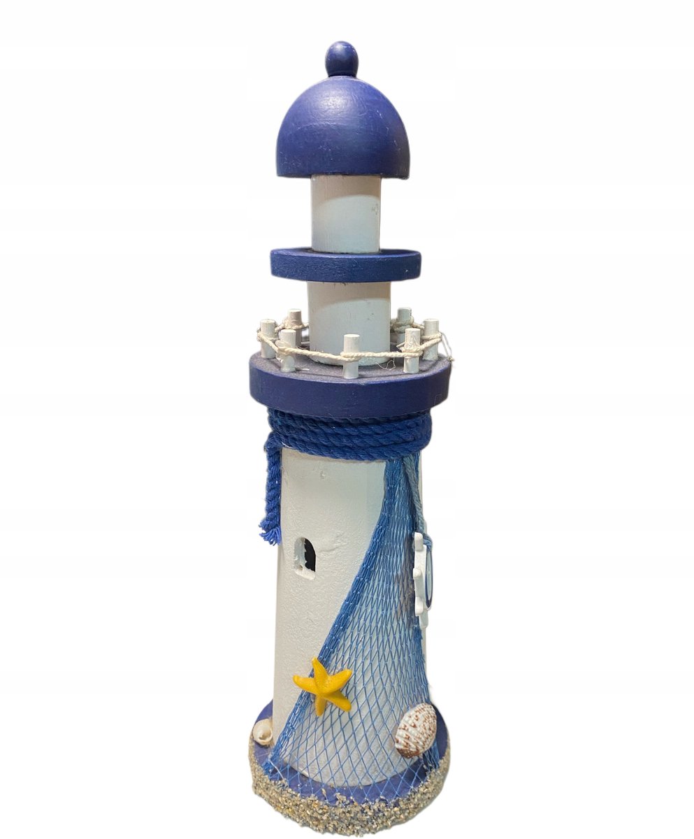 Houten Vuurtoren Decoratie 28cm - Maritieme Sfeer