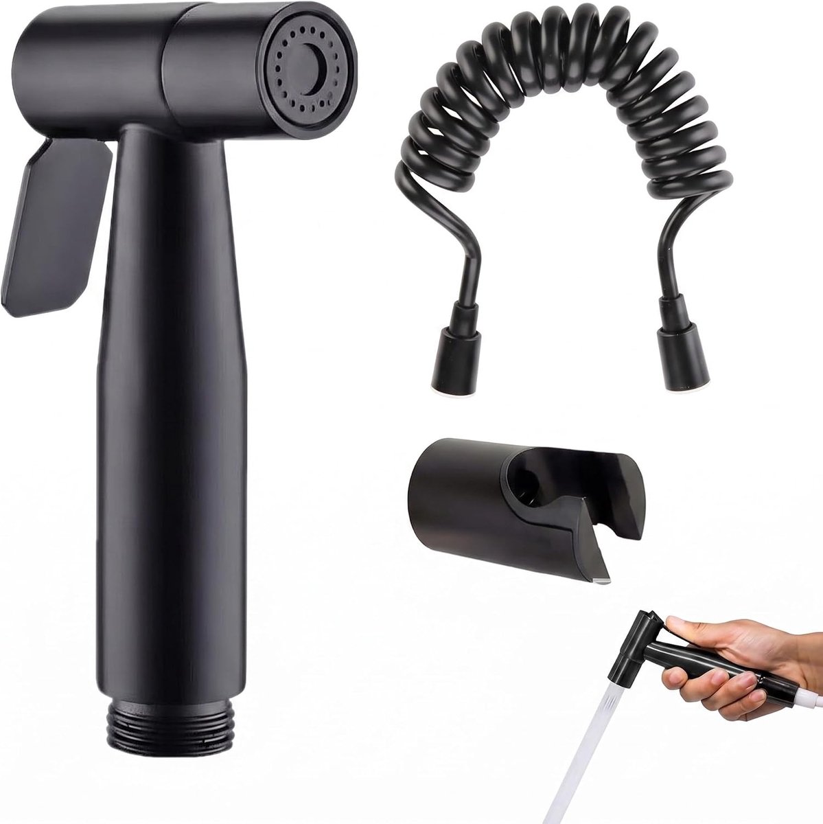 KOHVAN Handdouche voor toilet, zwart, bidet hydrobidet, compleet met slang en wandhouder, handsproeier voor - ShopVlot