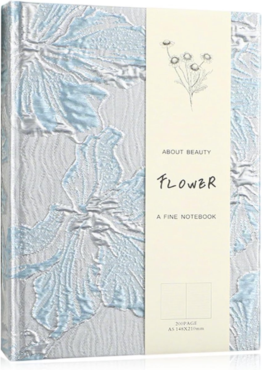 Bloemen hardcover notitieboek A5, dagboek lelie motief, Lay Flat (blauw) - ShopVlot