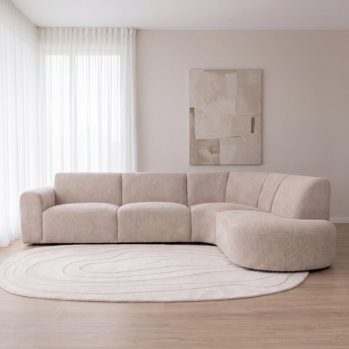 LABEL51 Evito Hoekbank - Naturel - Velvet - Hoekbank Rechts - -