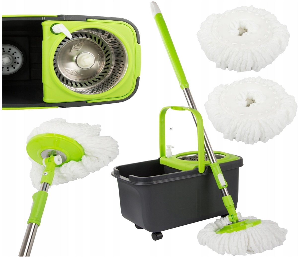 Draaiende Mop Set met Doseeremmer en 2 Microvezel Pads