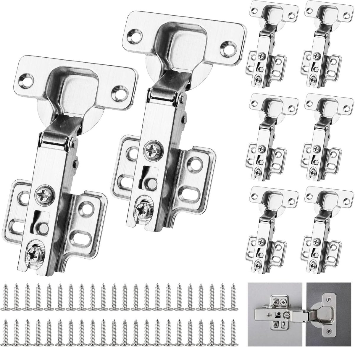 Furniture Hinges, Hinges for Cabinet Doors, 110° Piston, Cold Roll Hinge with 48 Screws for Bathroom, Bedroom, Dining - ShopVlot