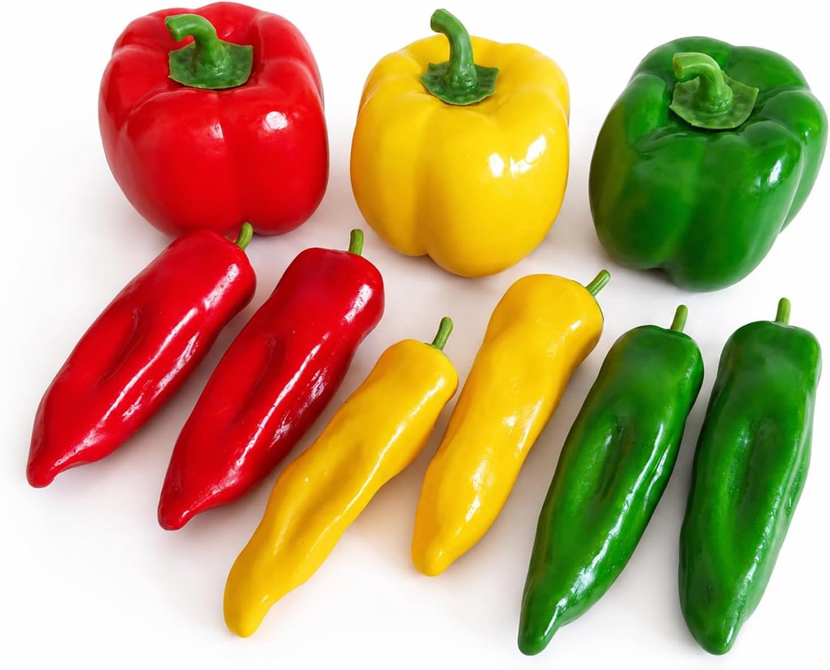 9 stuks kunstmatige paprika's en chilis, decoratieve nepgroenten - ShopVlot