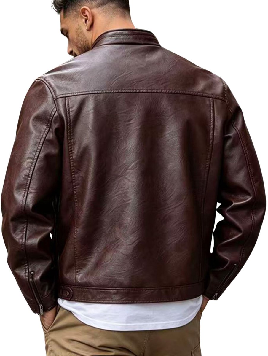Currero Kunst Leren Jas - Leather Jacket - Lederen Jas - Bomberjack - Pilotenjack - Blazer - Biker - Motorjas - Motormuis - Heren - Bordeauxrood S – foto 3