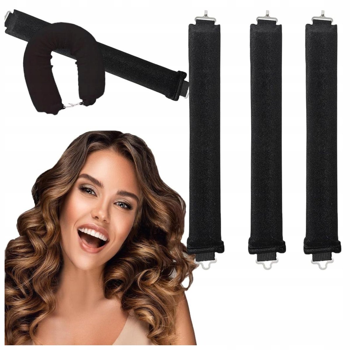 Haarrollers voor Krullen - Set van 3 Zwarte, Warmtevrije Stylerollers
