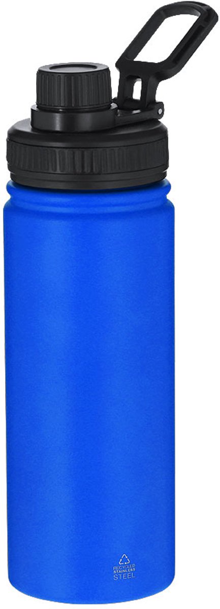 Fles van gerecycled roestvrij staal met een capaciteit van 550 ml. Inclusief zwarte deksel met schroefsysteem Felmar Blauw