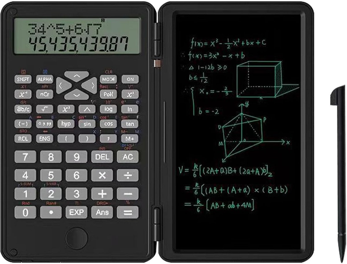 Wetenschappelijke Rekenmachine - Zwart - Compact en Opvouwbaar - Met Schrijftablet en 240 Functies - Voor Kantoor en School