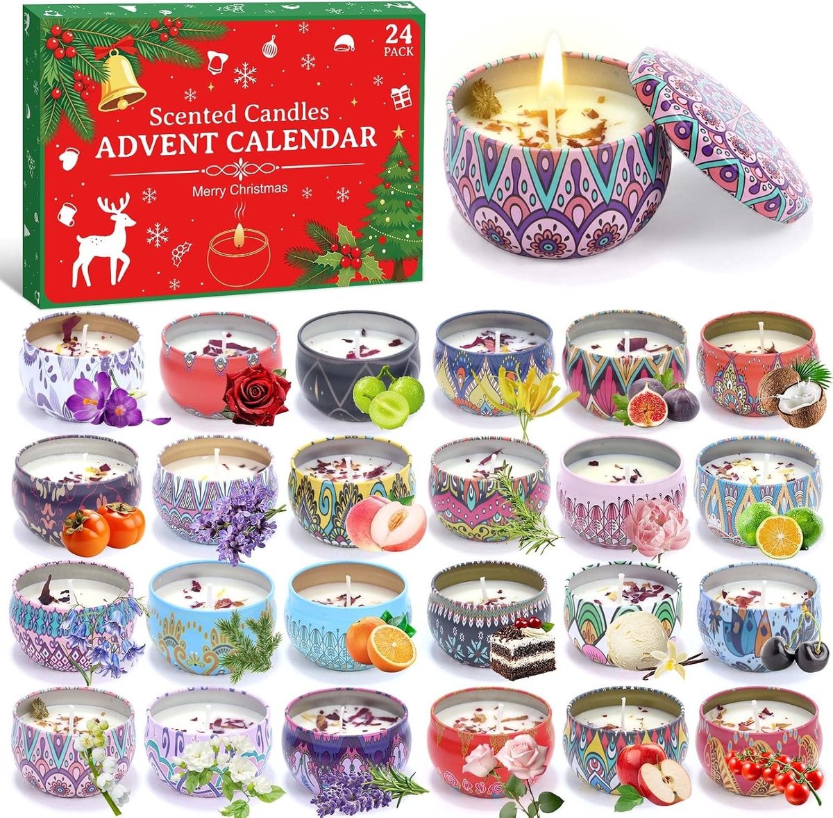 Adventskalender Geurkaarsen - Rood - Luxe Kaarsen - Voor Vrouwen en Meisjes