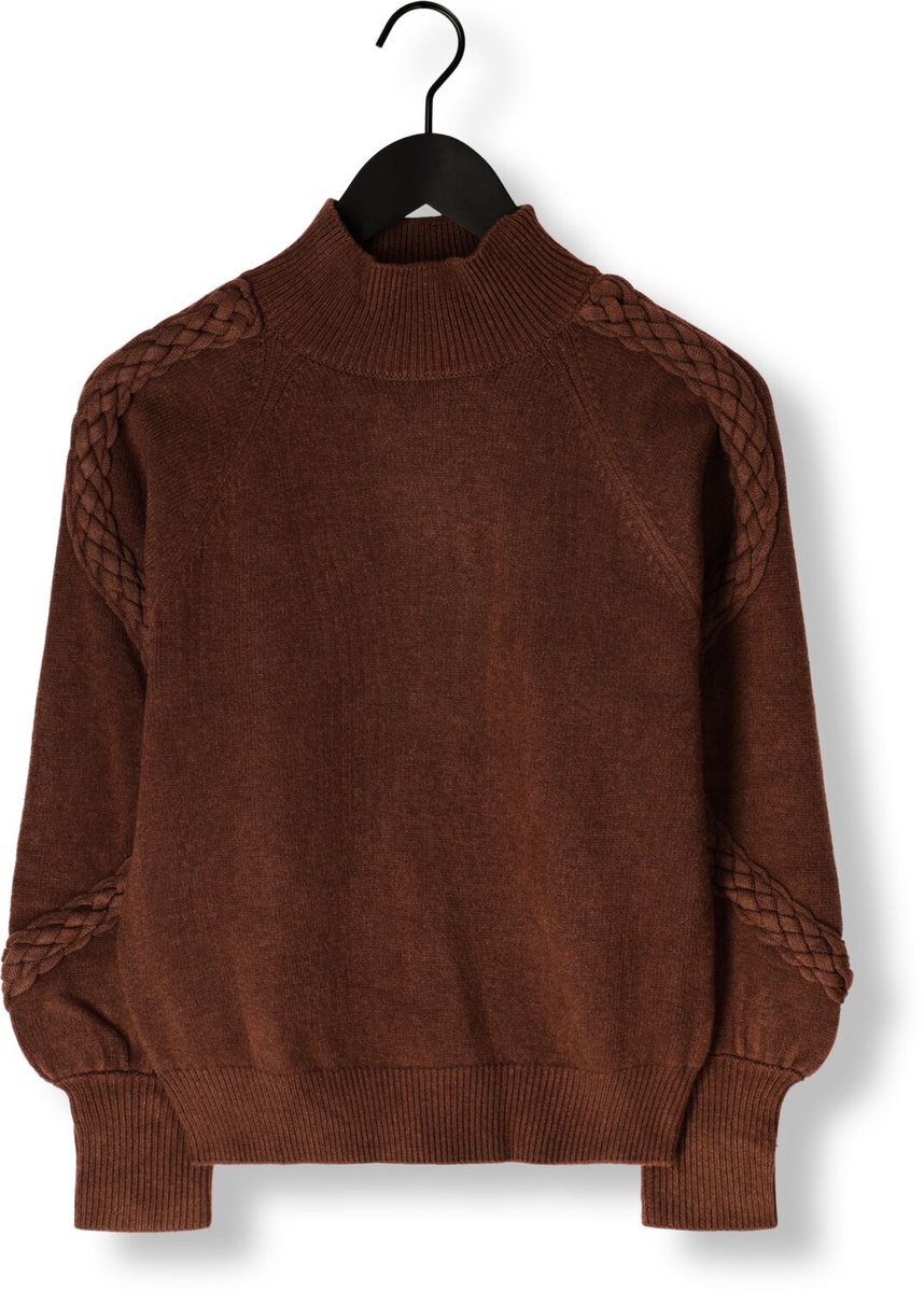 Minus Vera High Neck Tops & T-shirts Dames - Shirt - Bruin - Maat XL