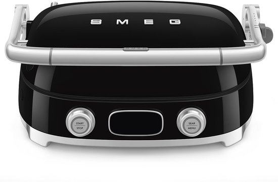 SMEG MGF01BLEU Contactgrill - Multifunctionele Grill & Wafelijzer - 2000W - Verwisselbare Platen - PFAS-vrije Keramische Coating - BBQ- & Ovenfunctie - '50s Style - Zwart