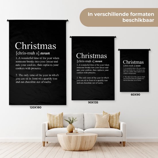 Wandkleed 60x90 cm - Wanddoek Kerstmis - Woordenboek - Spreuken - Quotes - Christmas definitie - Wandtapijt - Wandkleden