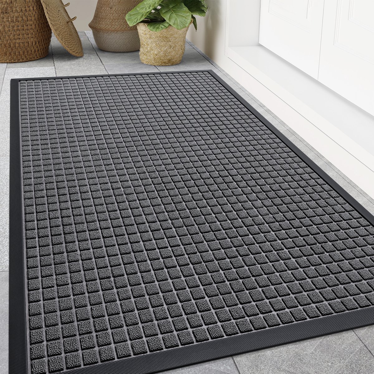 Olanly Deurmat - Buitenmat - Schoonloopmat - Antislip Rubbermat - 120x180cm - Donkergrijs