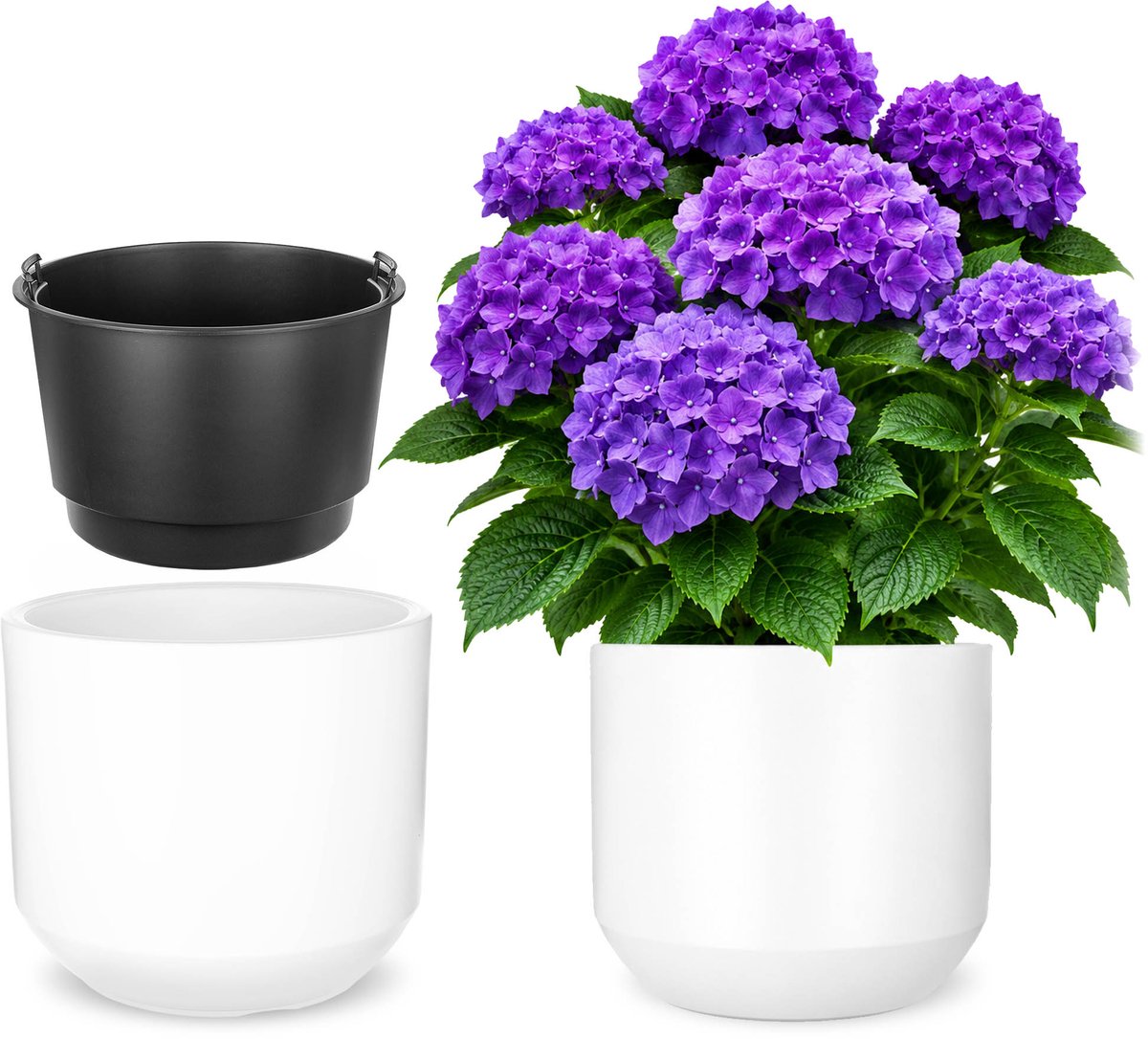 KADAX Bloempot met binnenpot, plastic sierpot vorstbestendig voor bloemen en planten, staand wit 46,5x42cm