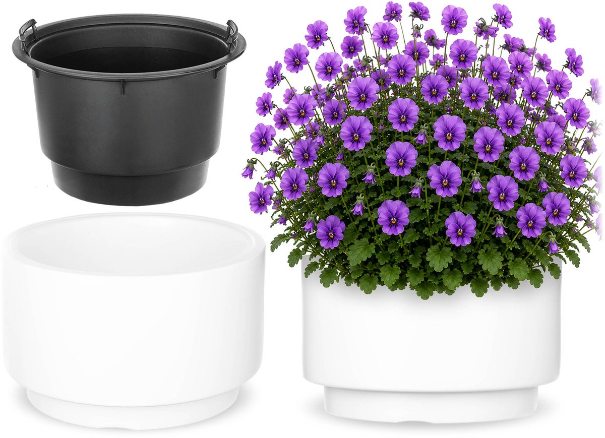 KADAX Bloempot met binnenpot, plastic sierpot vorstbestendig voor bloemen en planten, staand wit 47x30cm