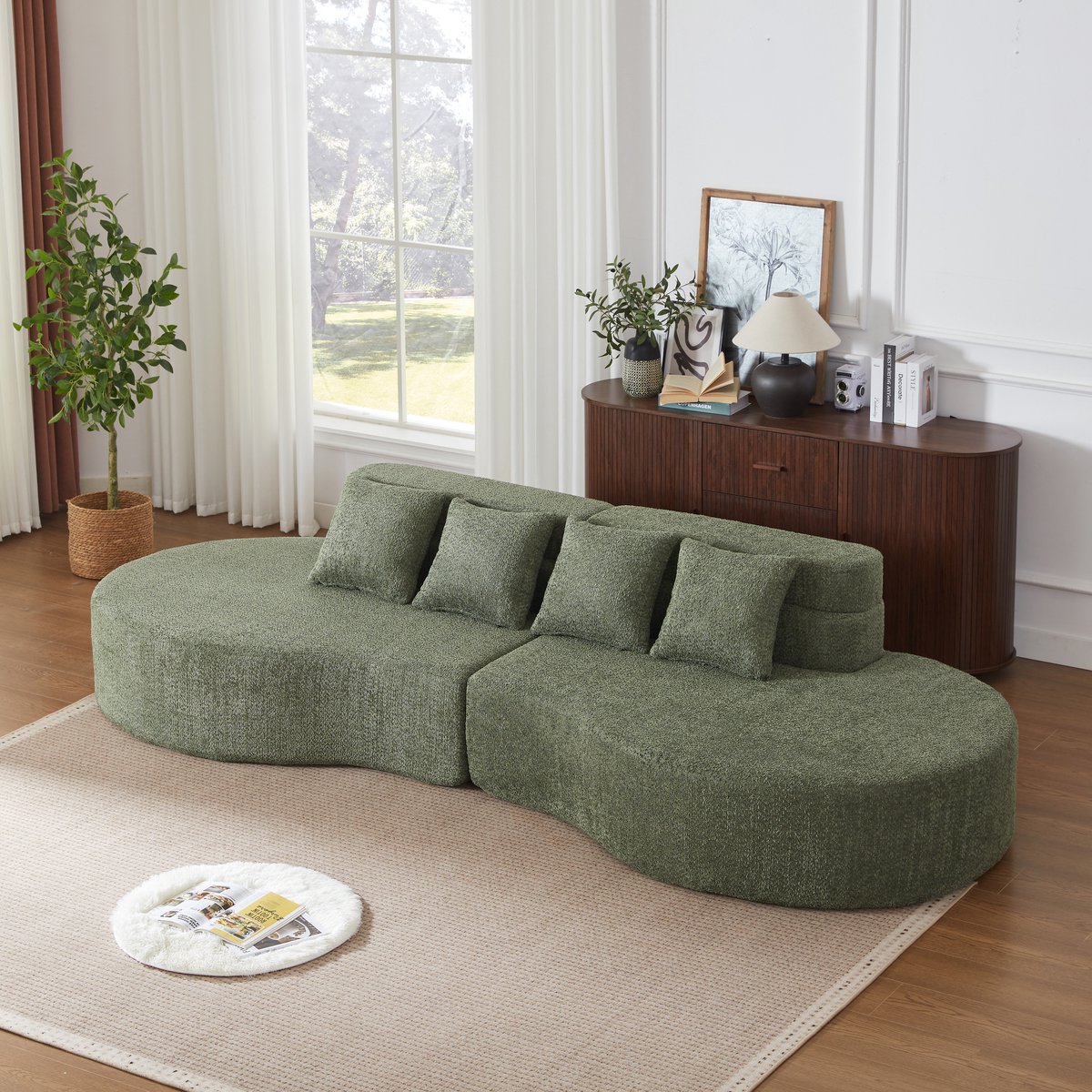 Modulaire bank 310 cm - 2-delig vrij te combineren - Zonder frame - Crème-wit - 100% traagschuim vulling - Afneembare teddyfleece hoes - Modern rond design zonder montage