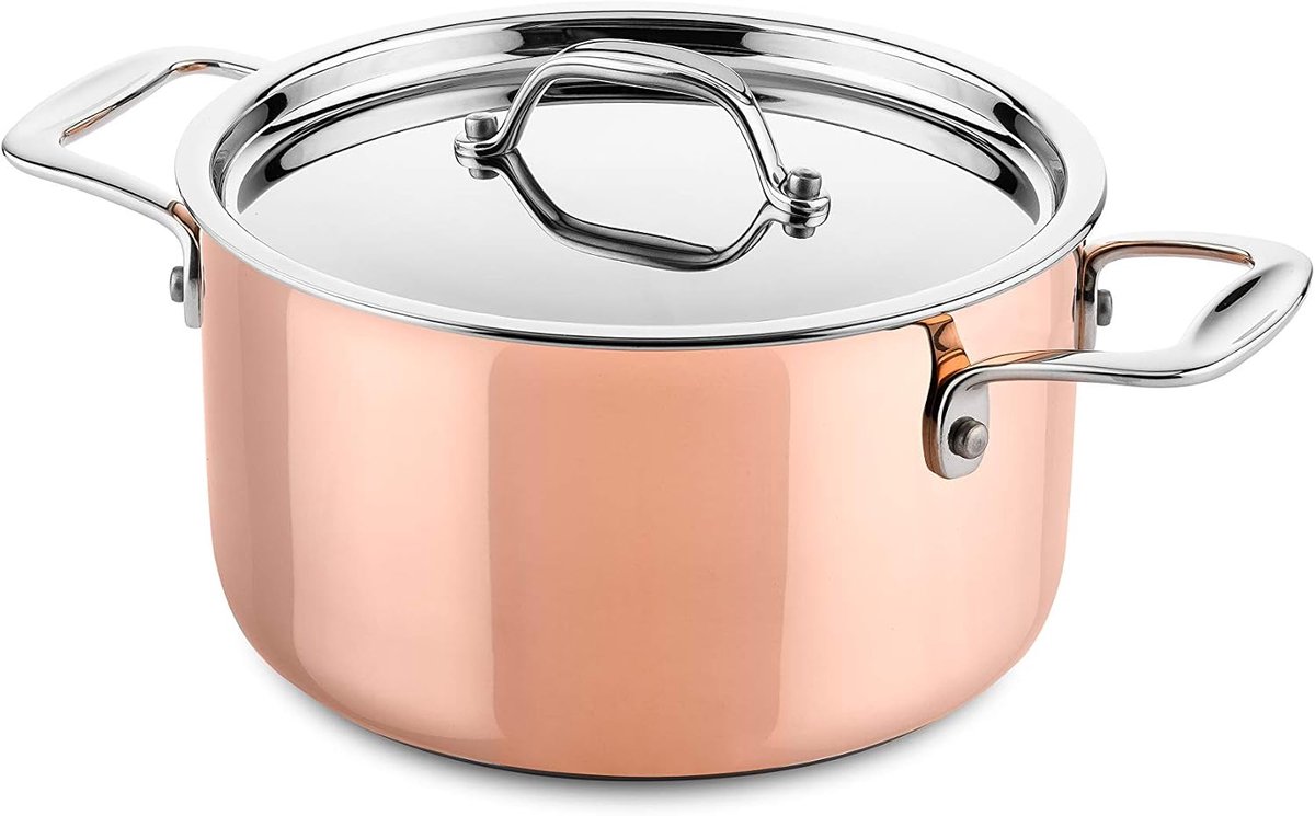 DUCQ KOPEREN DIEPE POT 20CM TWEE HANDGREPEN MET DEKSEL - ShopVlot
