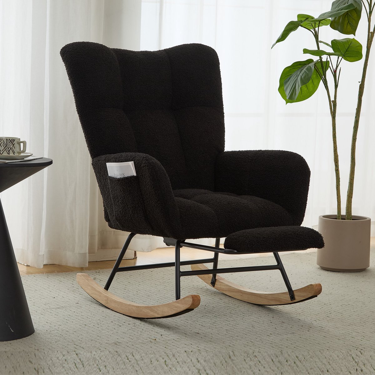 Teddy Schommelstoel met Voetenbank - Relaxstoel - Ergonomisch Vleugelrug Ontwerp - Comfortabele Armleuningen - Dikke Zachte Zitting - Leesstoel voor Woonkamer Slaapkamer - donkerblauw