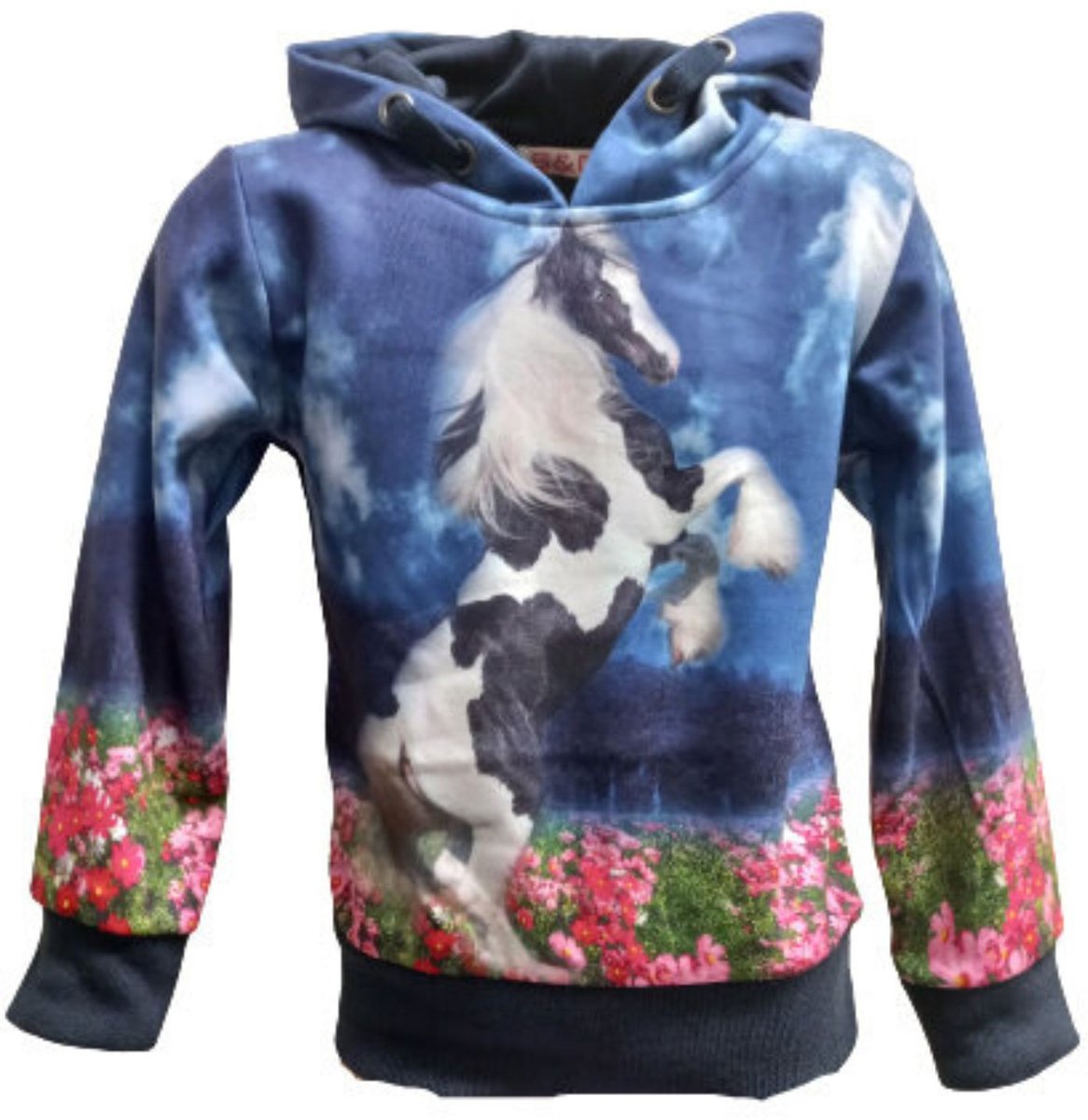Blauwe hoodie met paard - Blauw - 98/104