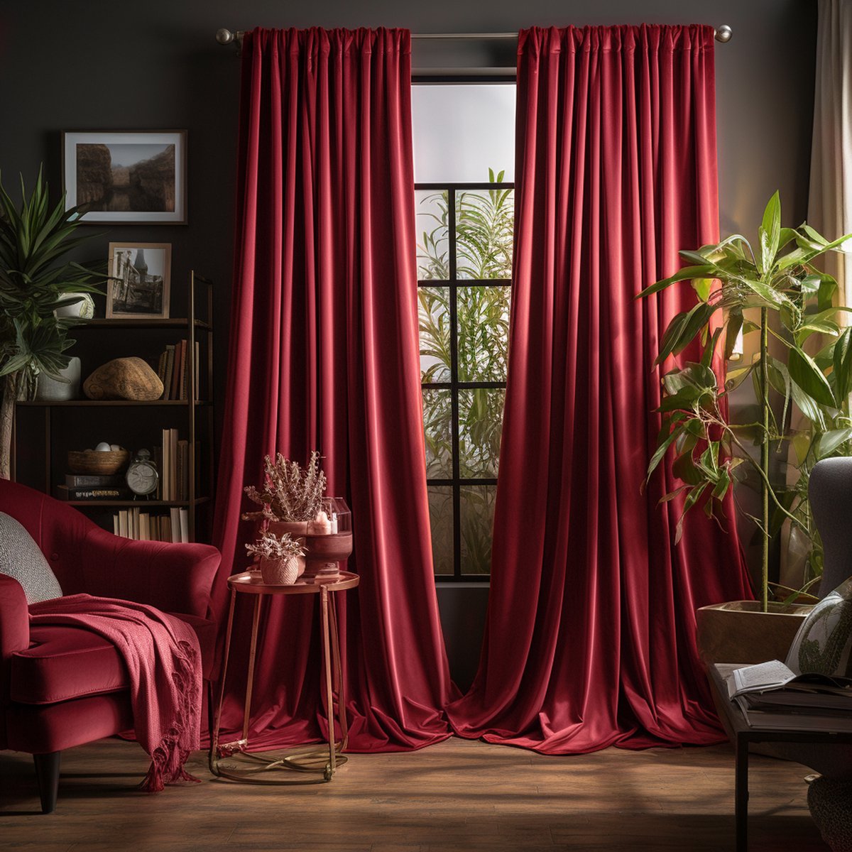 MUPOO verduisterende fluwelen gordijnen set van 2, 132 x 274 cm per paneel, rood polyester met grijze voering, 260 g/m² thermisch isolerend met 8 cm drie-in-één kop voor gordijnroede, achterlussen of haken
