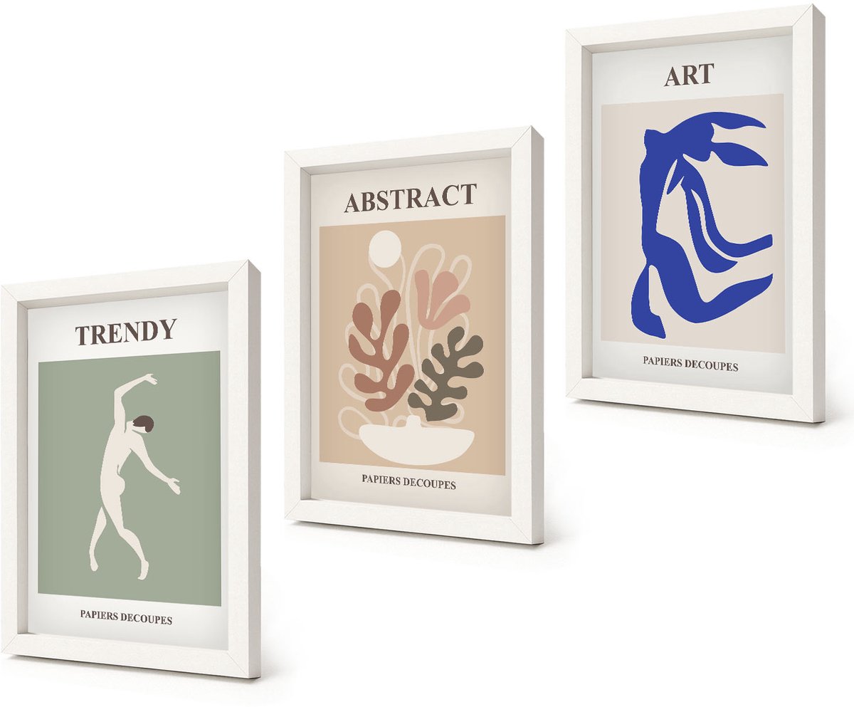 Coloray 3-Delige Schilderij Set - Stijlvolle figuren en plantenposters van Henri Matisse - 20x30 - Muurdecoratie - Decoratieve Schilderijen - Wohnzimmer - Wanddecoratie
