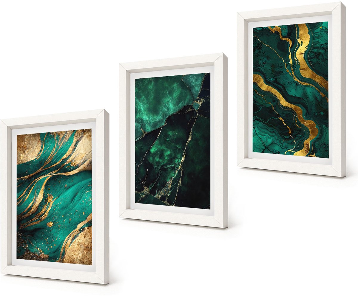 Coloray 3-Delige Schilderij Set - Elegante abstracte steenpatronen - 20x30 - Wanddecoratie - Muurdecoratie - Moderne Interieurdecoratie - Decoratieve Schilderijen