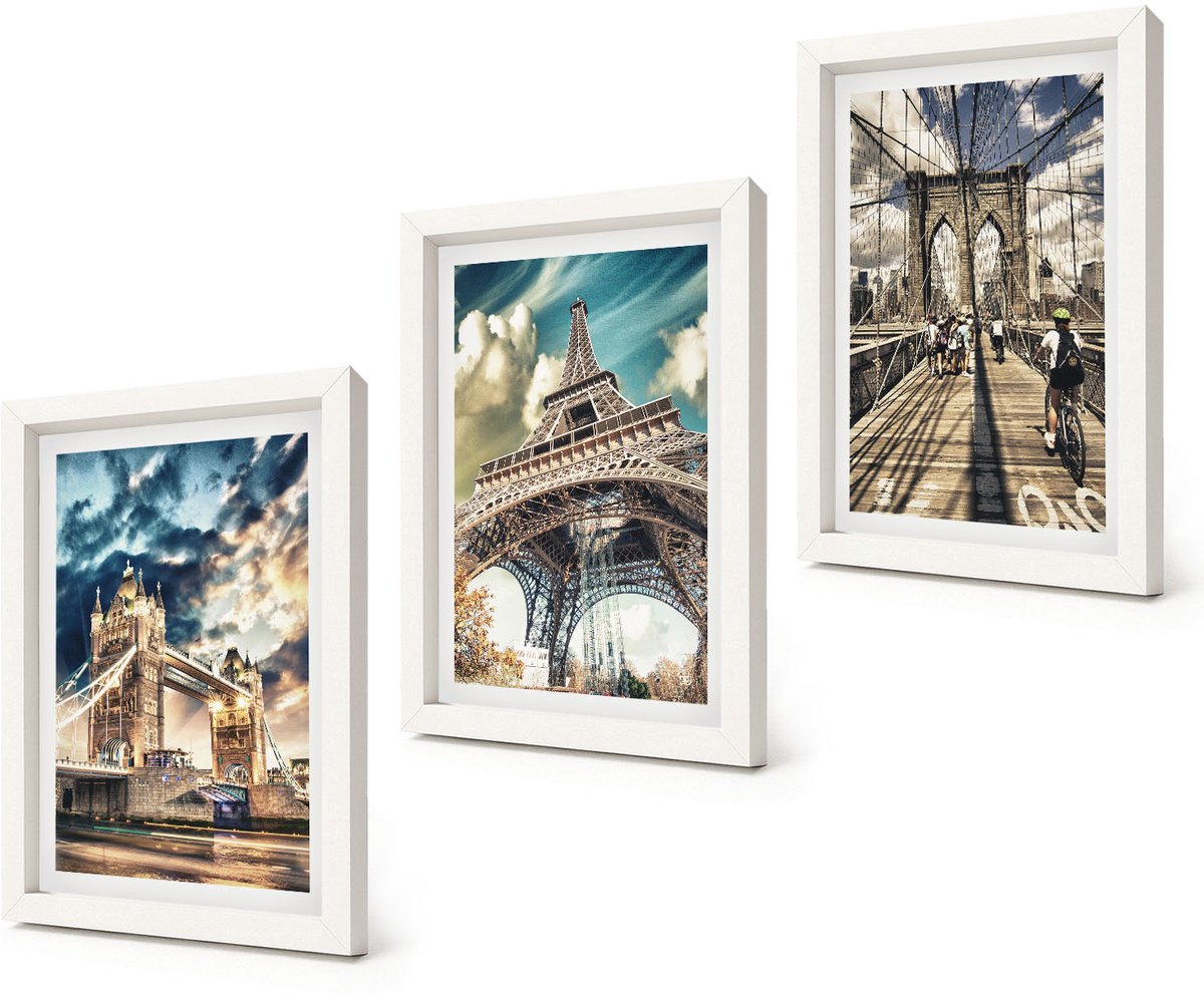 Coloray 3-Delige Schilderij Set - Bruggen en torens in Europese steden - 20x30 - Muurdecoratie - Wanddecoratie - Slaapkamer - Interieur Decoratie