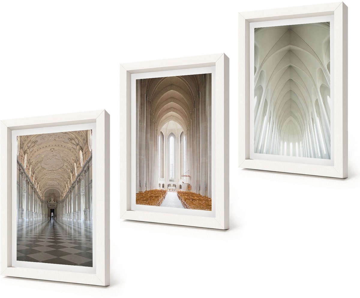 Coloray 3-Delige Schilderij Set - Interieurs van historische gebouwen en kathedralen - 20x30 - Wanddecoratie - Muurdecoratie - Woonkamer - Stijlvolle Muurdecoratie