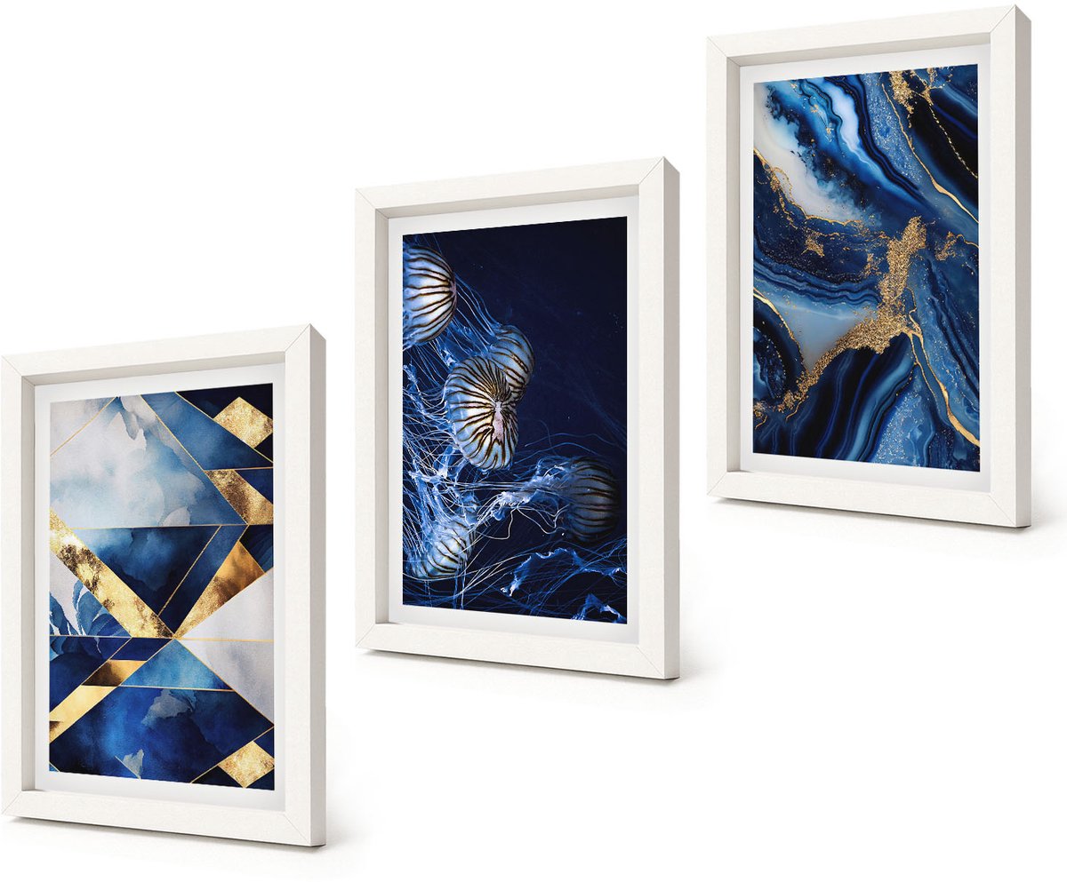 Coloray 3-Delige Schilderij Set - Abstracte, elegante patronen met accenten - 20x30 - Stijlvolle Wanddecoratie - Interieur - Woonkamer Decoratie