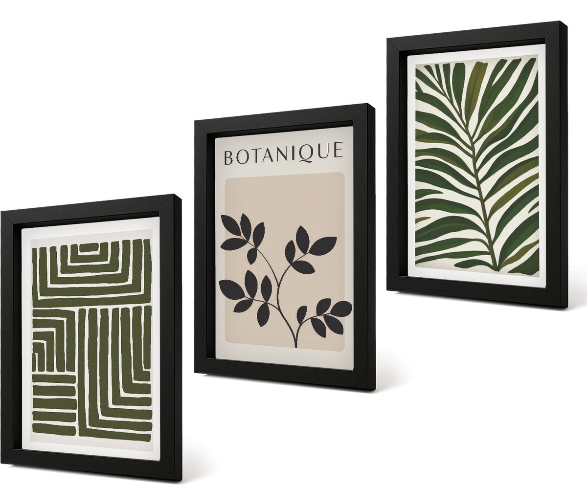 Coloray 4-Delige Schilderij Set - Botanische composities in boho-minimalistische stijl - 20 x 30 cm - Muurdecoratie - Schilderijen Set - Woonkamer - Woonkamer Decoratie