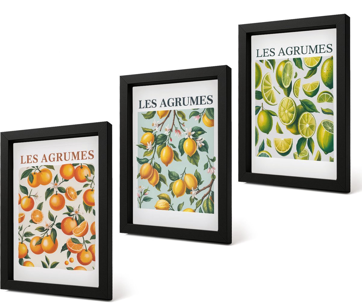 Coloray 4-Delige Schilderij Set - Fruitige citruspatronen in pastelkleuren - 20 x 30 cm - Schilderijen Set - Wanddecoratie - Woonkamer - Moderne Wanddecoratie