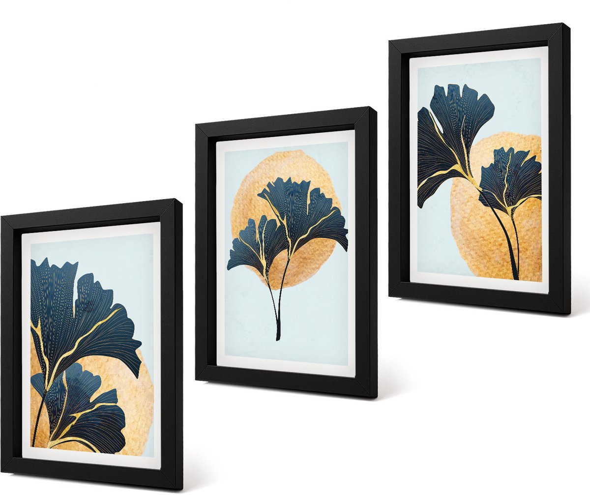 Coloray 4-Delige Schilderij Set - Esthetisch aantrekkelijke ginkgobladeren op een lichte achtergrond. - 20 x 30 cm - Decoratieve Schilderijen - Woonkamer - Interieur - Woonkamer Decoratie