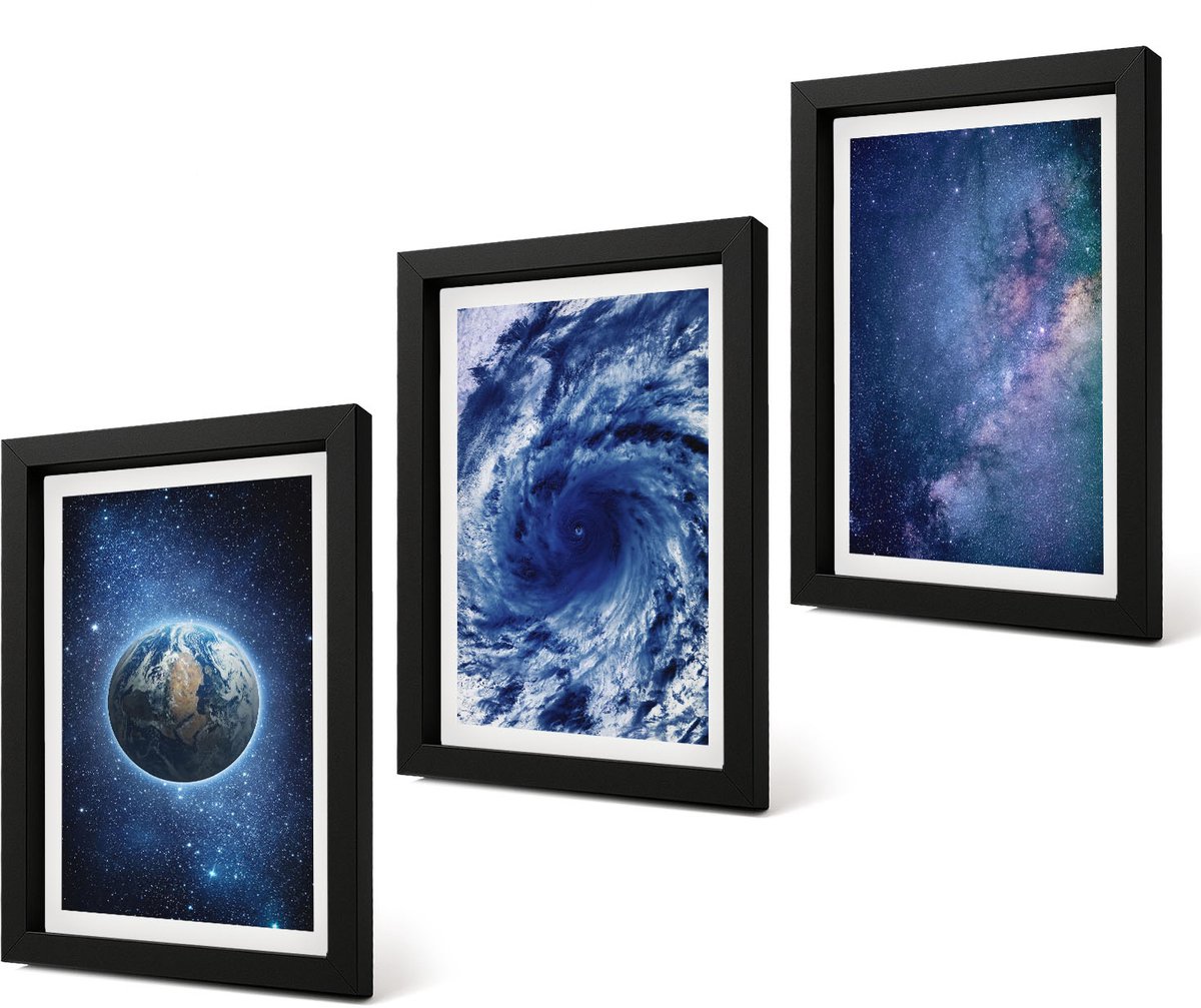 Coloray 4-Delige Schilderij Set - Aarde in een ruimtestorm en sterrenstelsel - 20 x 30 cm - Decoratieve Muurdecoratie - Slaapkamer