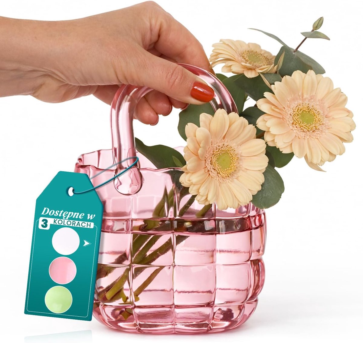 comforder Glass handbag vase for flowers, 14 x 92.5 x 22 cm (pink) - ShopVlot