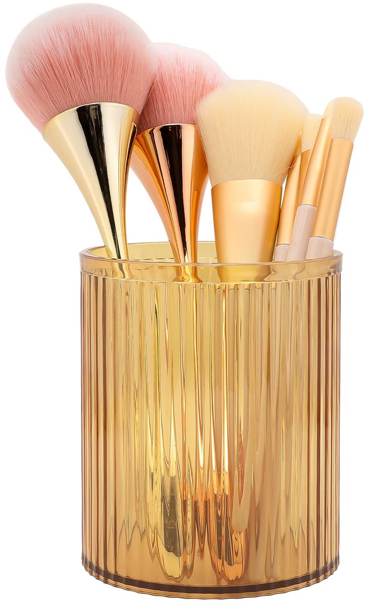 DASITON Grote capaciteit make-up borstelhouder, acryl make-up borstel beker, vintage gestreepte make-up organizer - ShopVlot