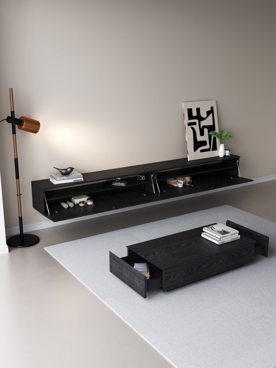 DECOMOR Chic TV Meubel 150cm – Zwart Eiken