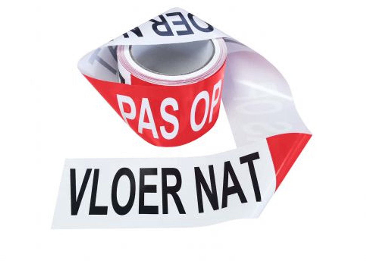 Kortpack Afzetlint 75mm x 50m - met opdruk - 1 rol - wit lint + 2 kleuren