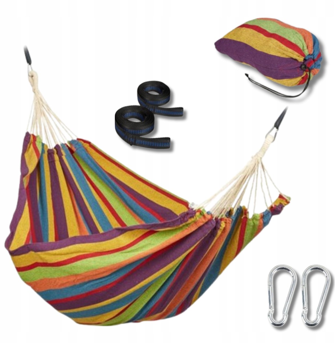 Merkloos XXL Kleurrijke Dubbele Hangmat met Draagtas - Tuin & Camping