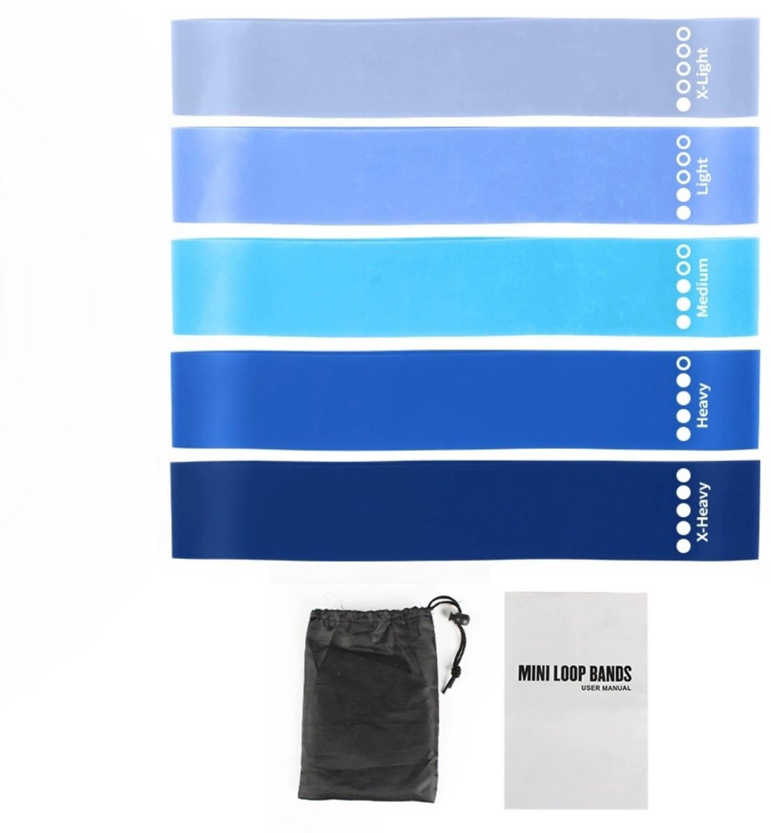 Kaiyaya - Pilates weerstandsbanden set - 5 stuks met opbergtas - TPE en 5 niveaus - voor pilates, yoga en fitness - 60 x 5 cm - blauw