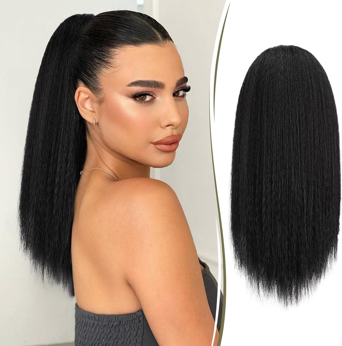 RUWISS Cord Ponytail for Black Women Yaki Straight Hair Extension 40cm Thick Ponytail Clip in Synthetic Hairpiece - ShopVlot