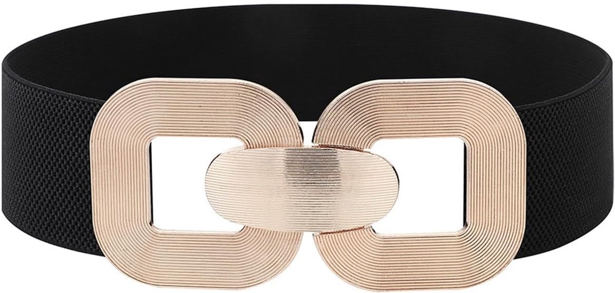 SYLEN 6.5cm Wide Elastic Belt for Women, Black Stretch Waist Belt with Gold Buckle for Dresses - ShopVlot