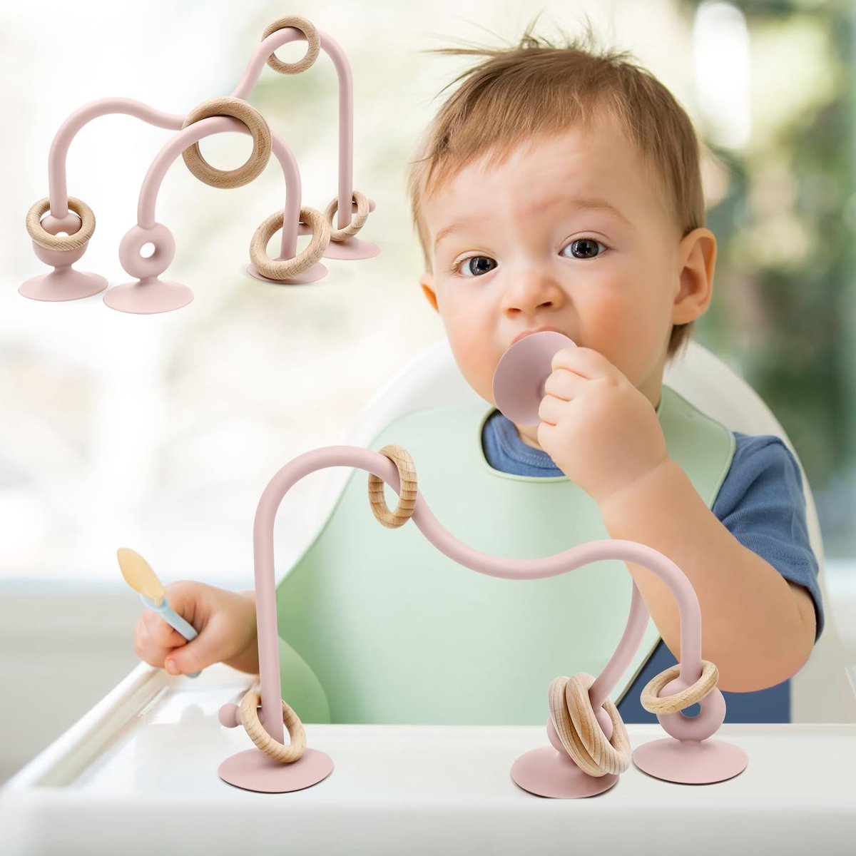 AiTuiTui Sensorisch Educatief Speelgoed voor Baby’s, Multifunctioneel Speelgoed met Zuignap voor Kinderstoel, Houten - ShopVlot