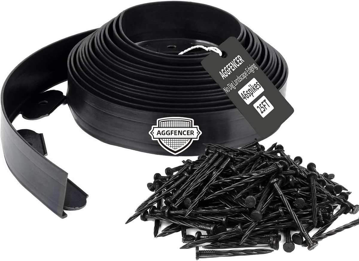 AggFencer 10cm x 25ft Garden Landscape Edging, No Digging Garden Edging Edge Kit with 46Pcs Spikes for Flower Bed Lawn - ShopVlot