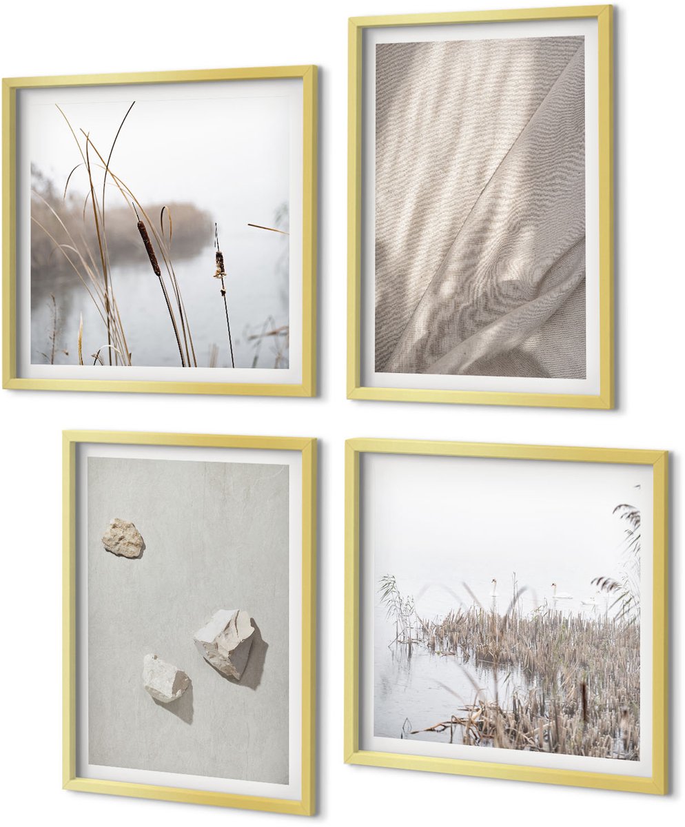 Coloray 4-Delige Schilderij Set - Close-ups van moderne boho-stijl structuren - 40 x 40 cm en 40 x 60 cm - Decoratieve Schilderijen - Woonkamer - Interieur - Moderne Wanddecoratie