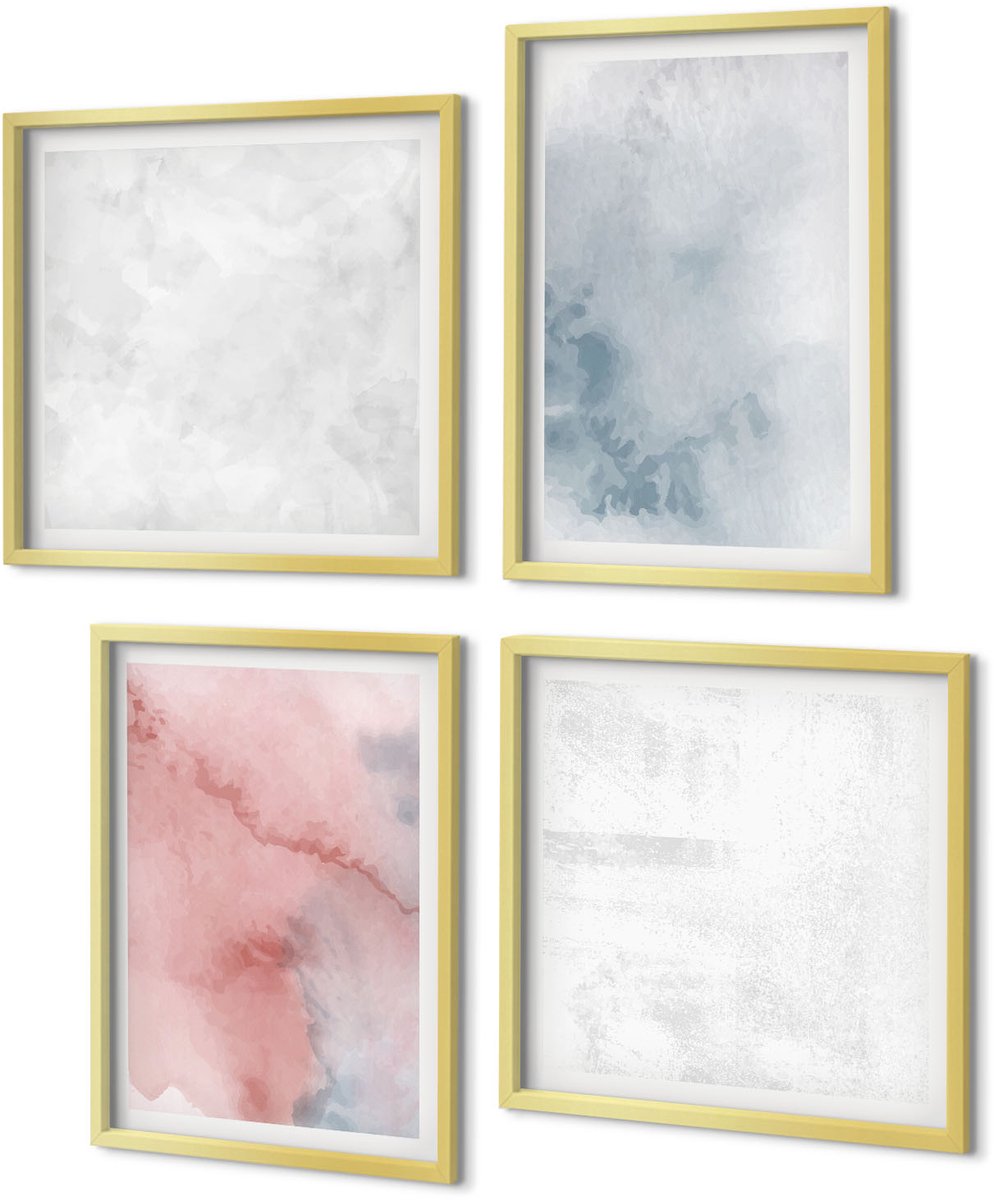 Coloray 4-Delige Schilderij Set - Pastelkleurige aquarelverf op canvas met kleurrijke texturen - 40 x 40 cm en 40 x 60 cm - Decoratieve Muurdecoratie - Slaapkamer - Interieur Decoratie