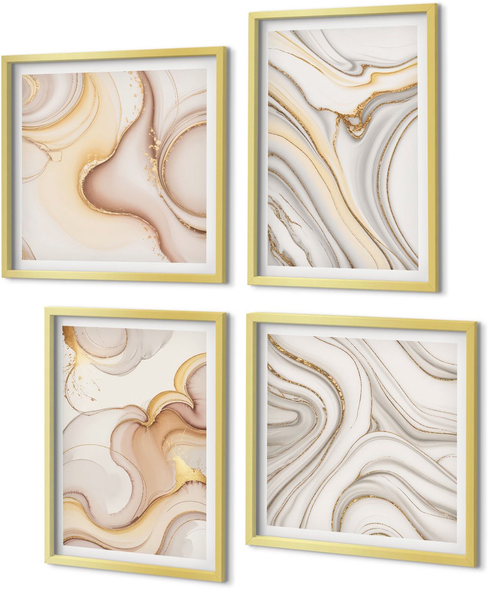 Coloray 4-Delige Schilderij Set - Lineaire abstracte motieven, stijlvolle decoratie - 40 x 40 cm en 40 x 60 cm - Muurdecoratie - Interieur Decoratie