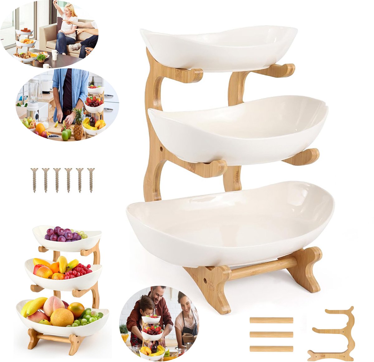 Fruitmand Met 3 Lagen, Kom Serveerschaal, Groenterek, Grote Capaciteit Voor Fruit, Brood en Snacks.