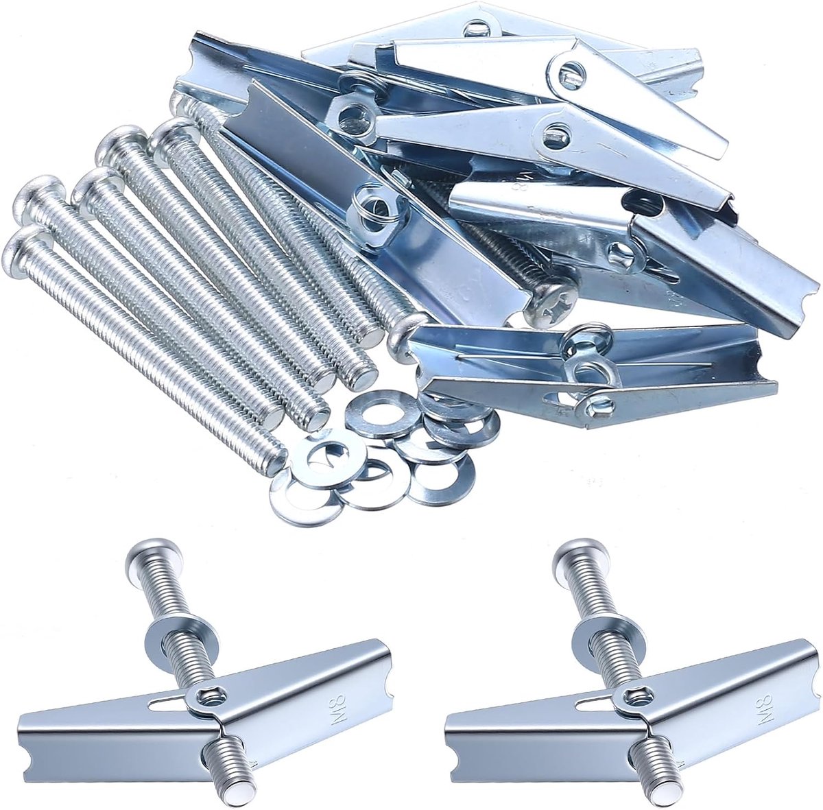 10pcs M8 Rocker Plugs with Wing Nut and Washers, 75mm Bolt Length, Hollow Wall Flip Anchor for Drywall Walls - ShopVlot