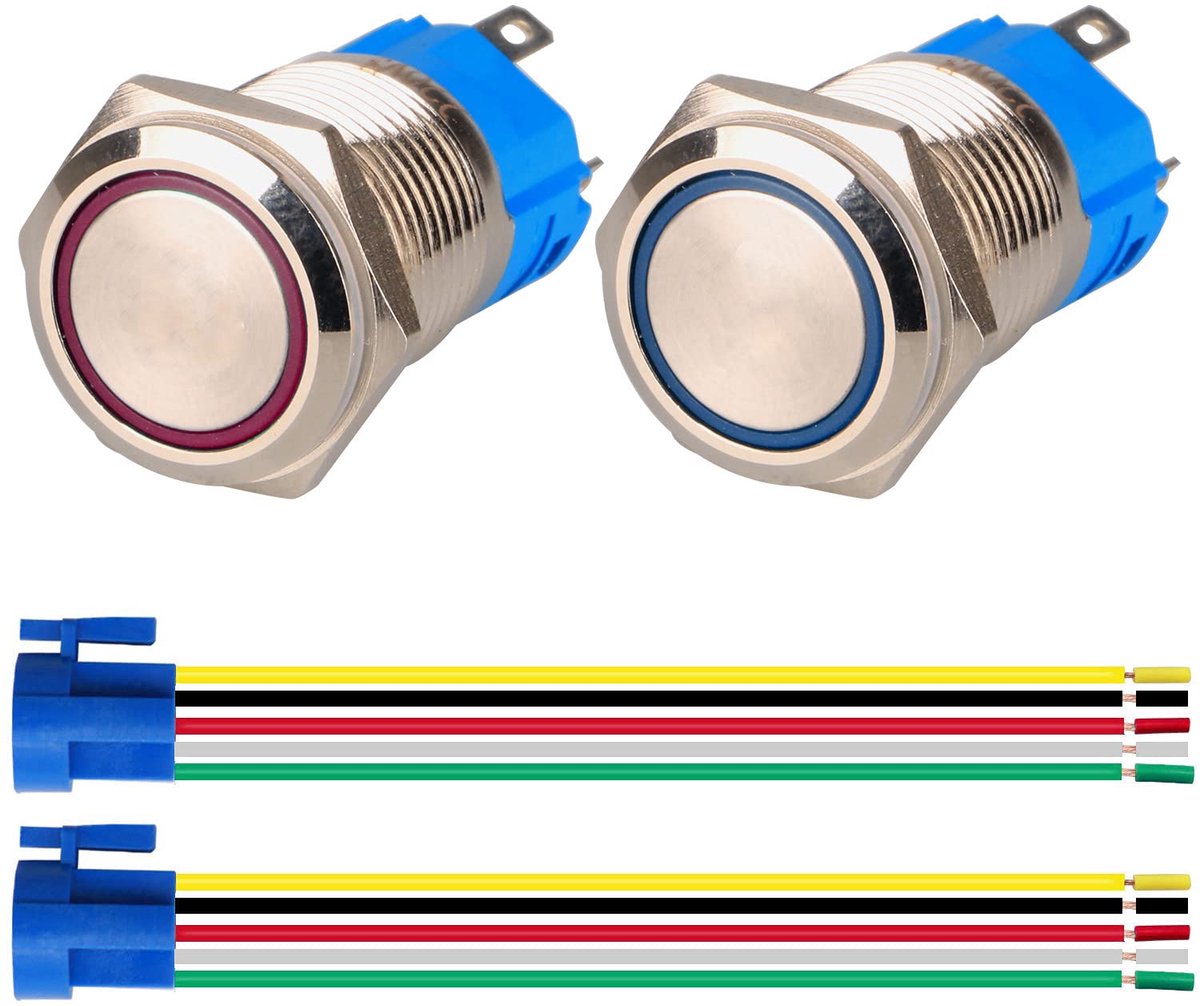 GUUZI 2pcs Momentary Push Button 1NO1NC Waterproof Stainless Steel Housing 220V-230V/5A LED Ring Illuminated Button - ShopVlot